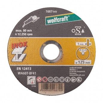 Disco corte inox 125x1,0x22,2mm em caixa 8463000 ref 82420 WOLFCRAFT