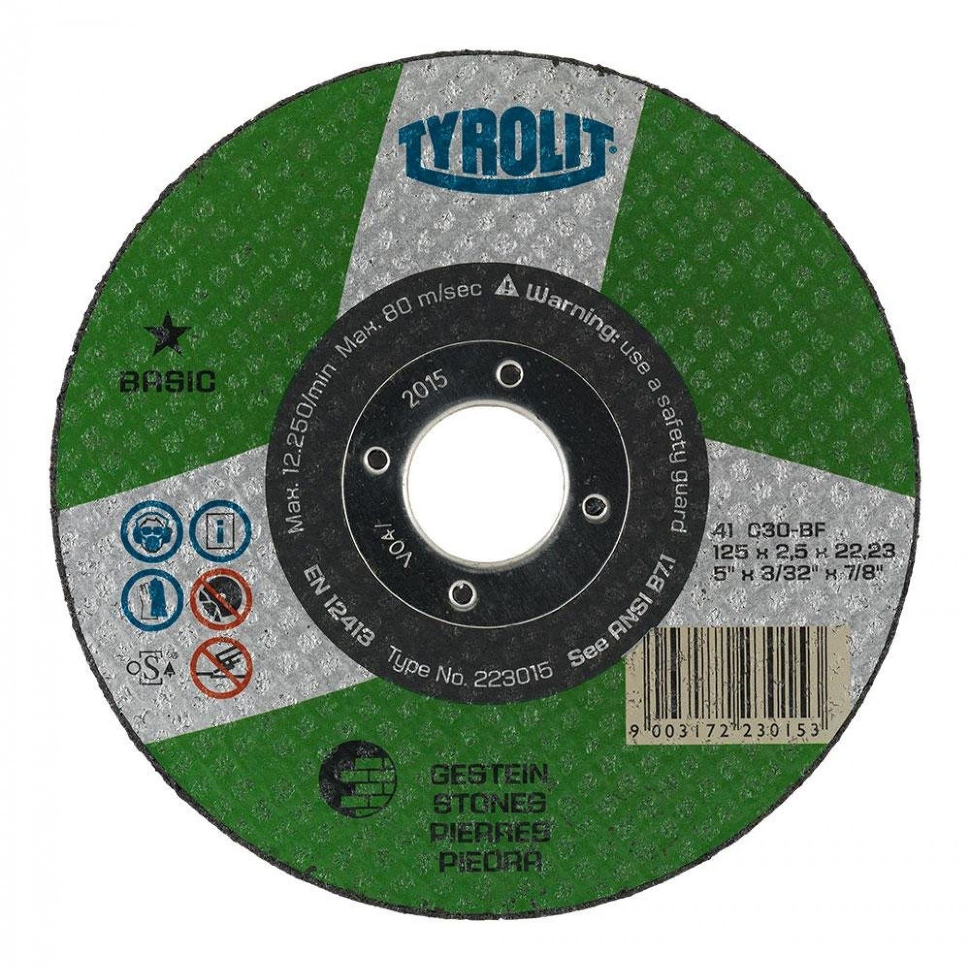 Disco de corte bombeado ø115x2,5x22,23 c 30 s bf 223025 refª 82020 TYROLIT