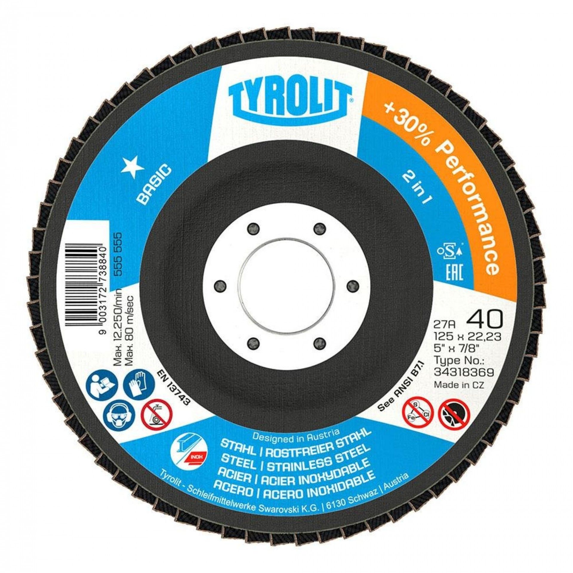 Disco de lâminas 27cla ø125x22,23 za40q-b. refª 82018 TYROLIT