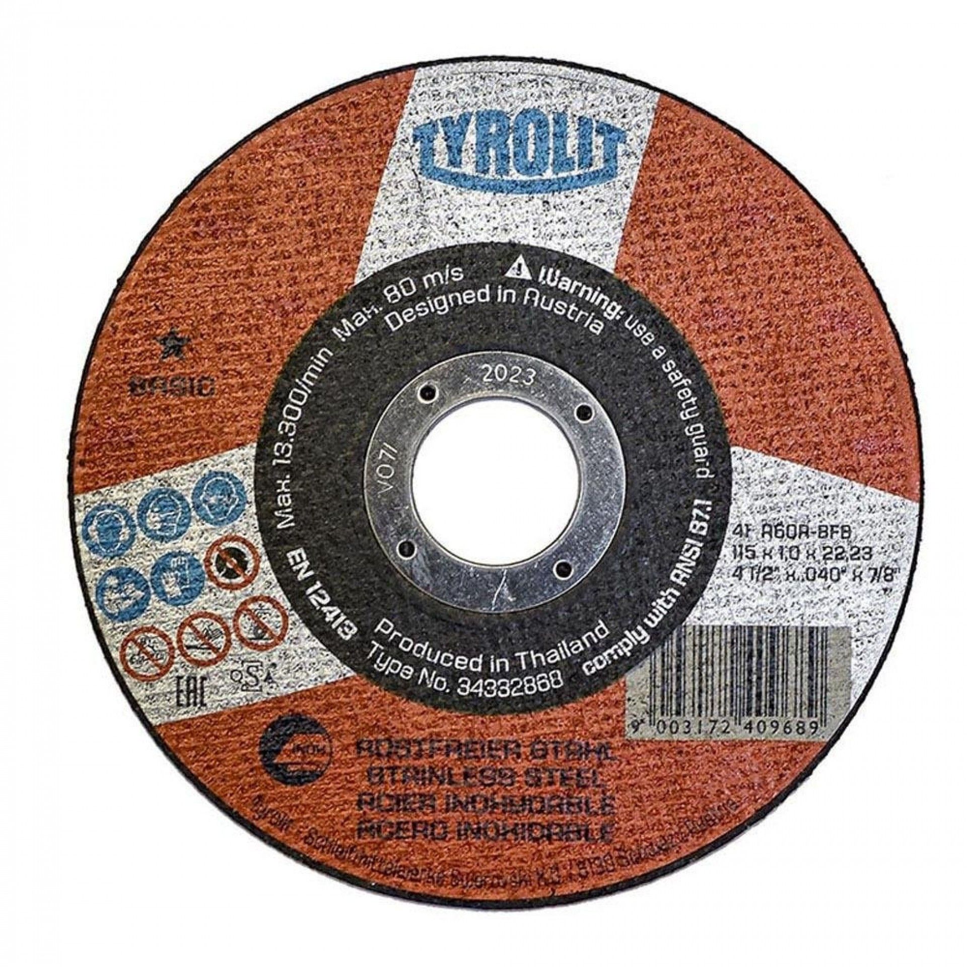 Disco de corte reto 41c ø115x1x22,23 a60r-bfb refª 82002 TYROLIT