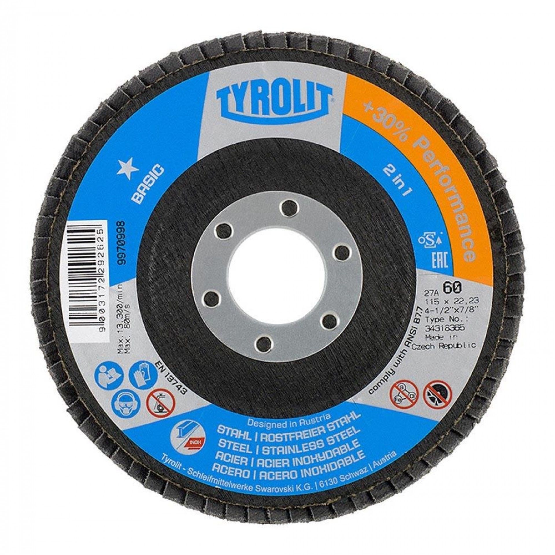 Disco de lâminas 27cla ø115x22,23 za60q-b refª 82001 TYROLIT
