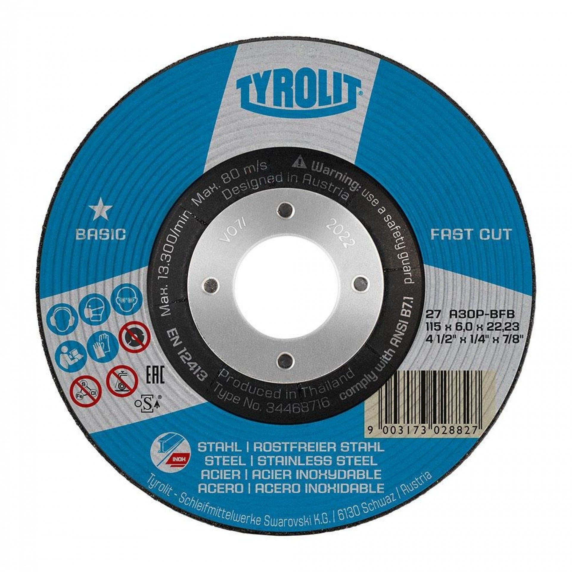 Disco de desbaste 27c ø125x6x22,23 a30p-bfb refª 82013 TYROLIT