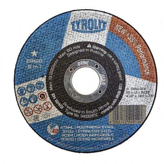 Disco de corte plano 41c 115x1,6x22,23 a46q-bfb ref 82003 TYROLIT