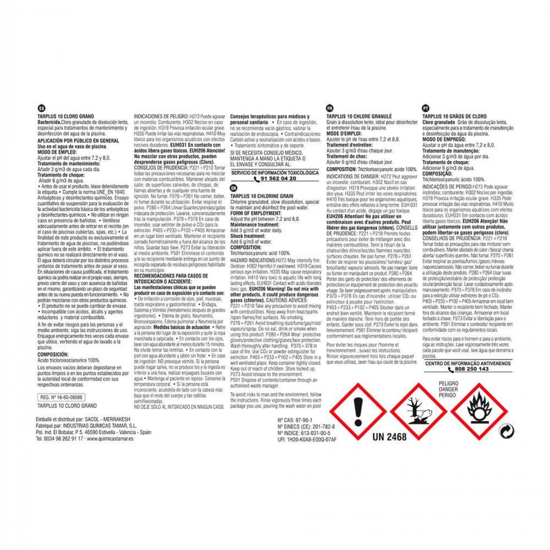 Cloro grão 5kg fusão refª 81702 EDM