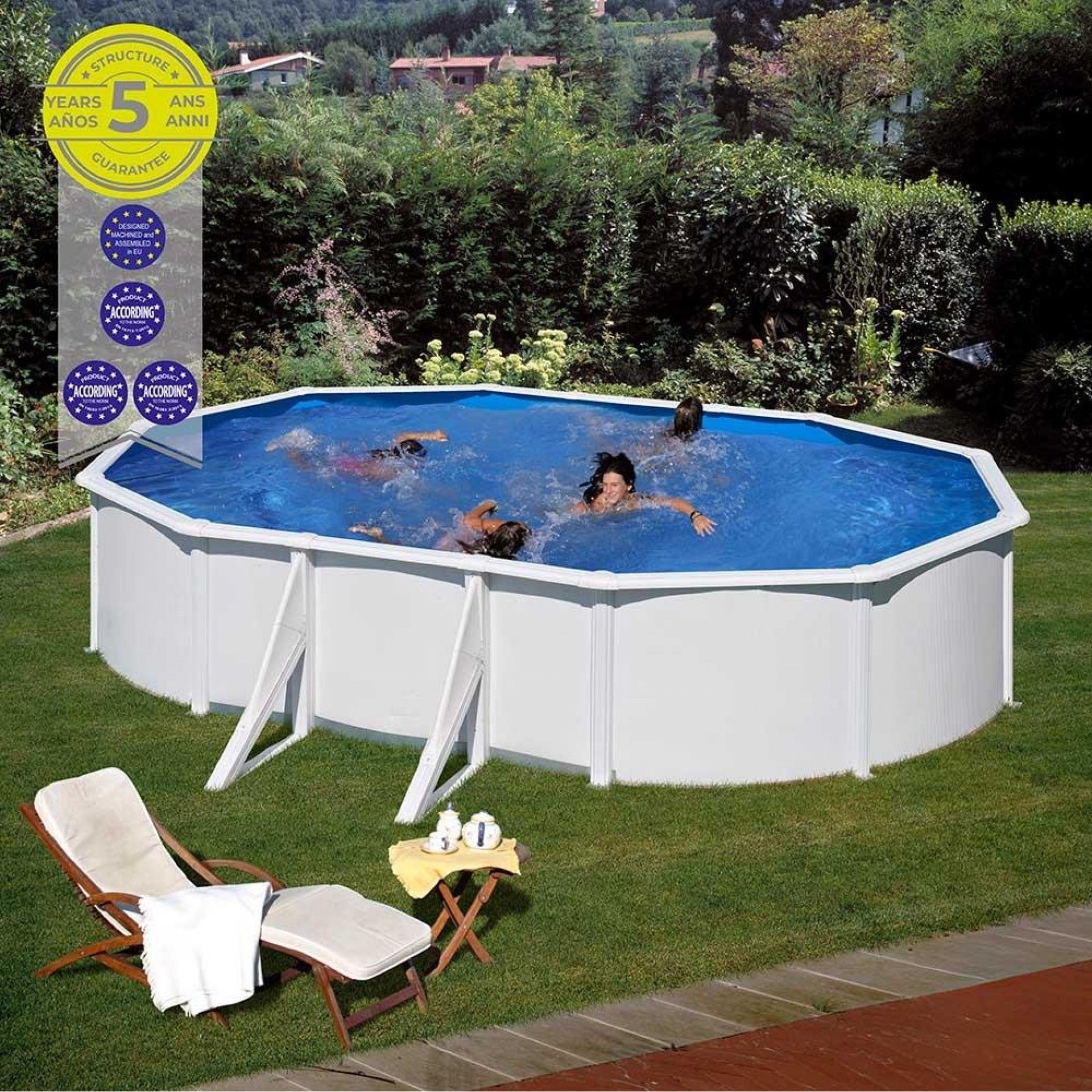 Piscina ovalada com paredes de aço e chapa branca 500x300x120cm kit500eco refª 81075 GRE