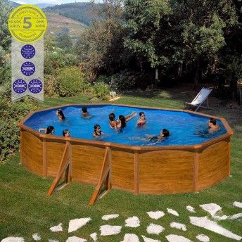 Piscina ovalada com paredes de ao e chapa imitao madeira 500x300x120cm kit500w ref 81076 GRE