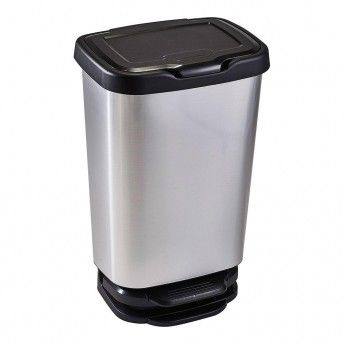 Balde de pedal de 40 litros com fechamento amortecido 39x29x63,5cm prata/preta ref 77313 MONDEX