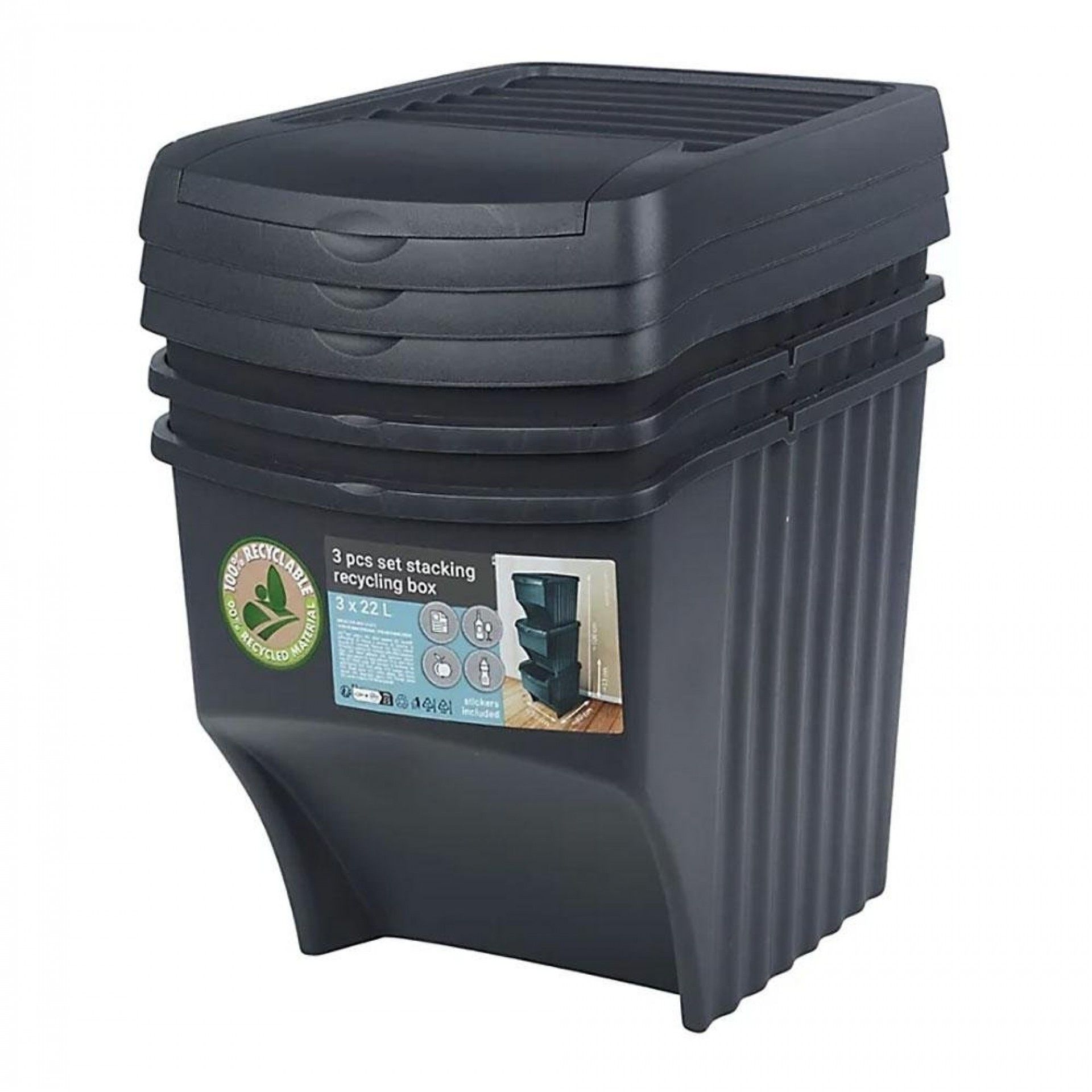 Sistema de caixotes recicláveis empilháveis 3x22l 392x293x456mm refª 77164 SORTIBOX