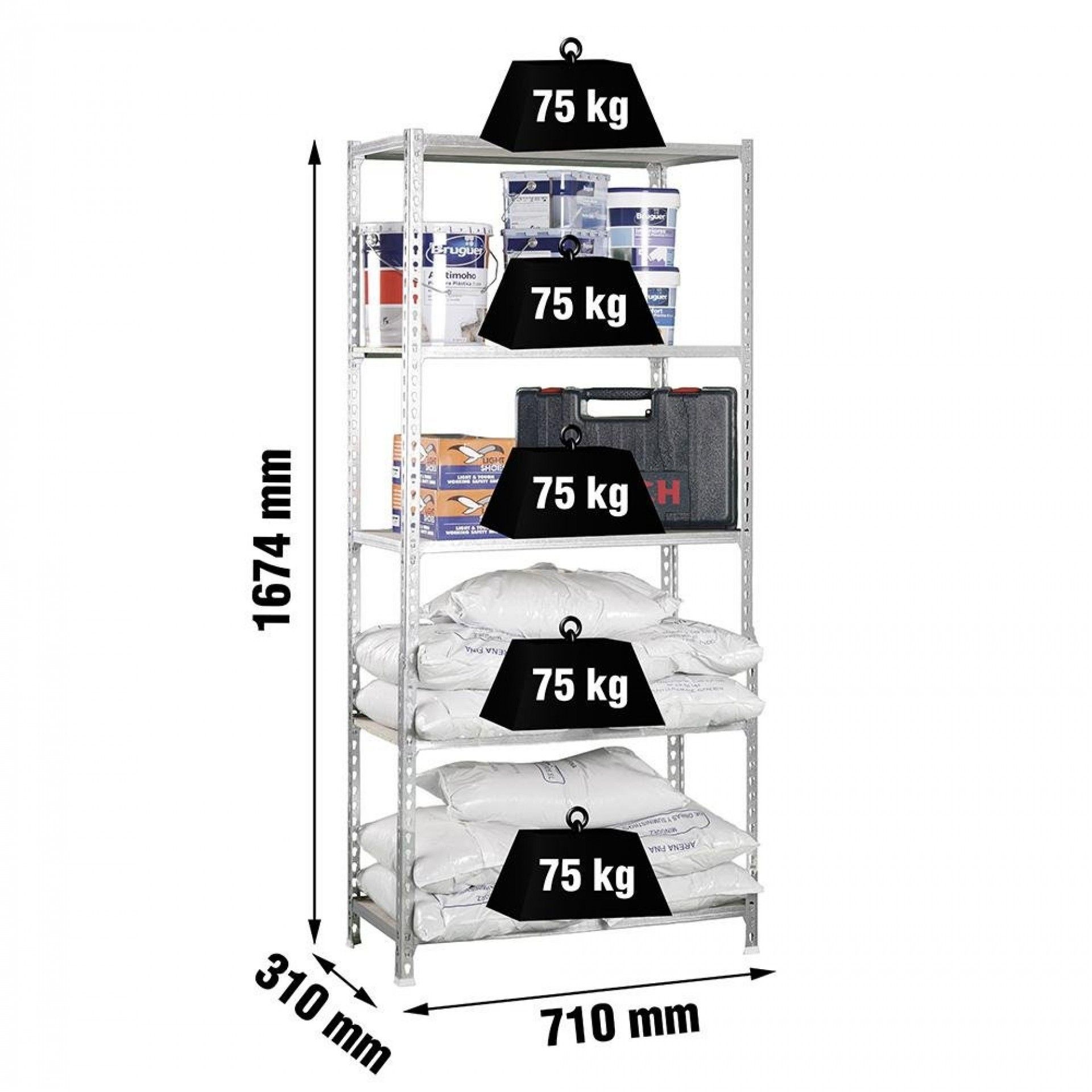 Estante madeir 167.4x71x31cm 5e galva/madeira 75kg refª 75768 SIMON RACK