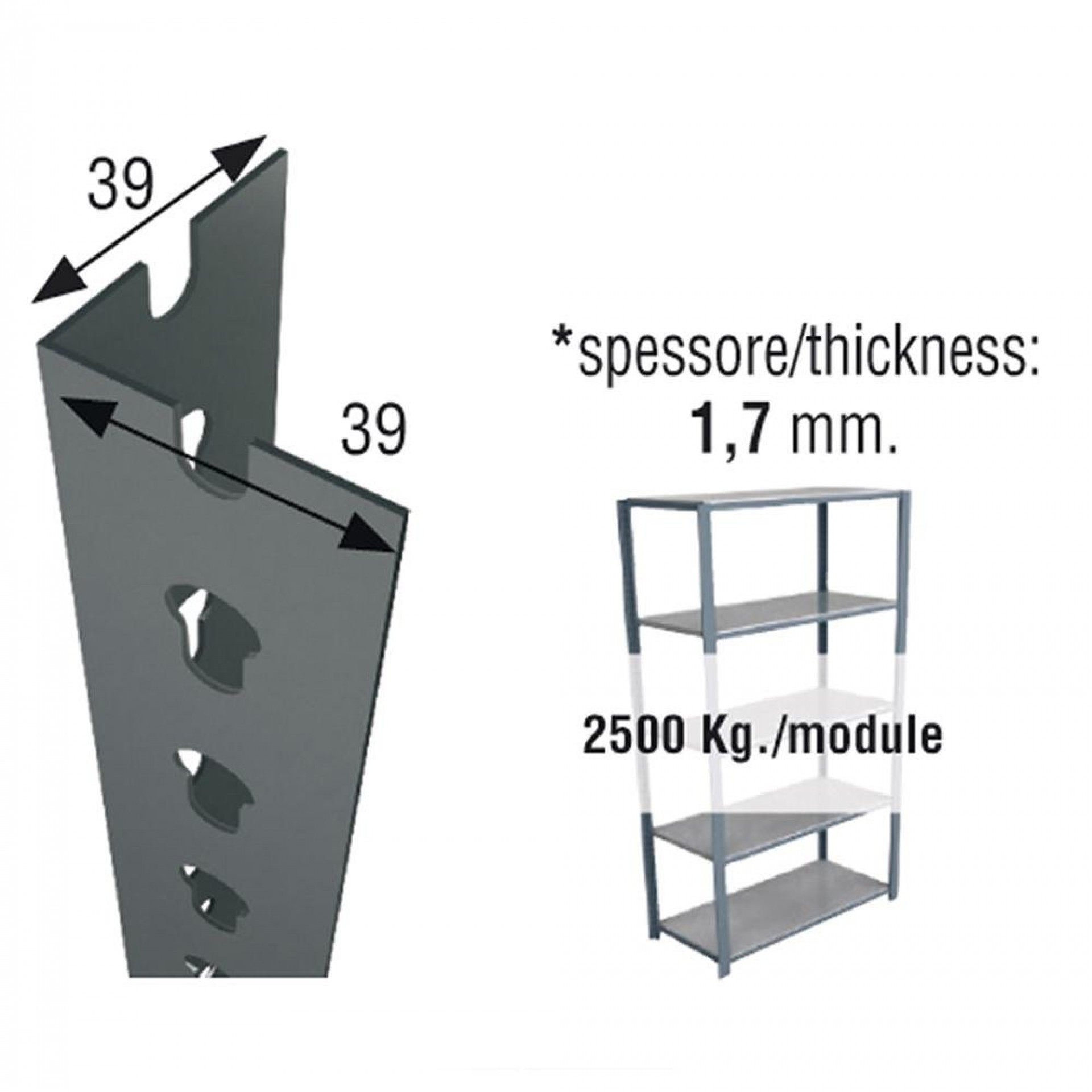 Perfil sclick p/40 2000mm cinzento. refª 75723 SIMON RACK