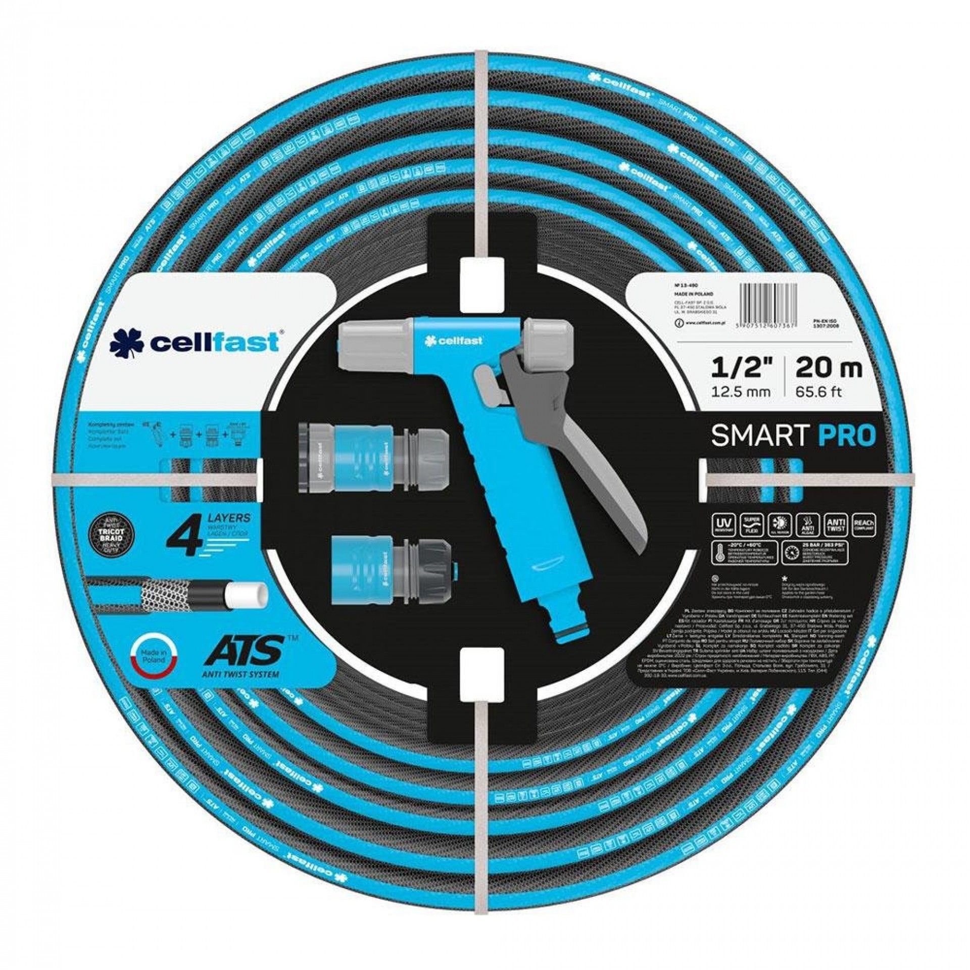 Kit mangueira para rega smart pro ats de 12,5mm x 20m com conexões e pistola refª 75714 CELLFAST