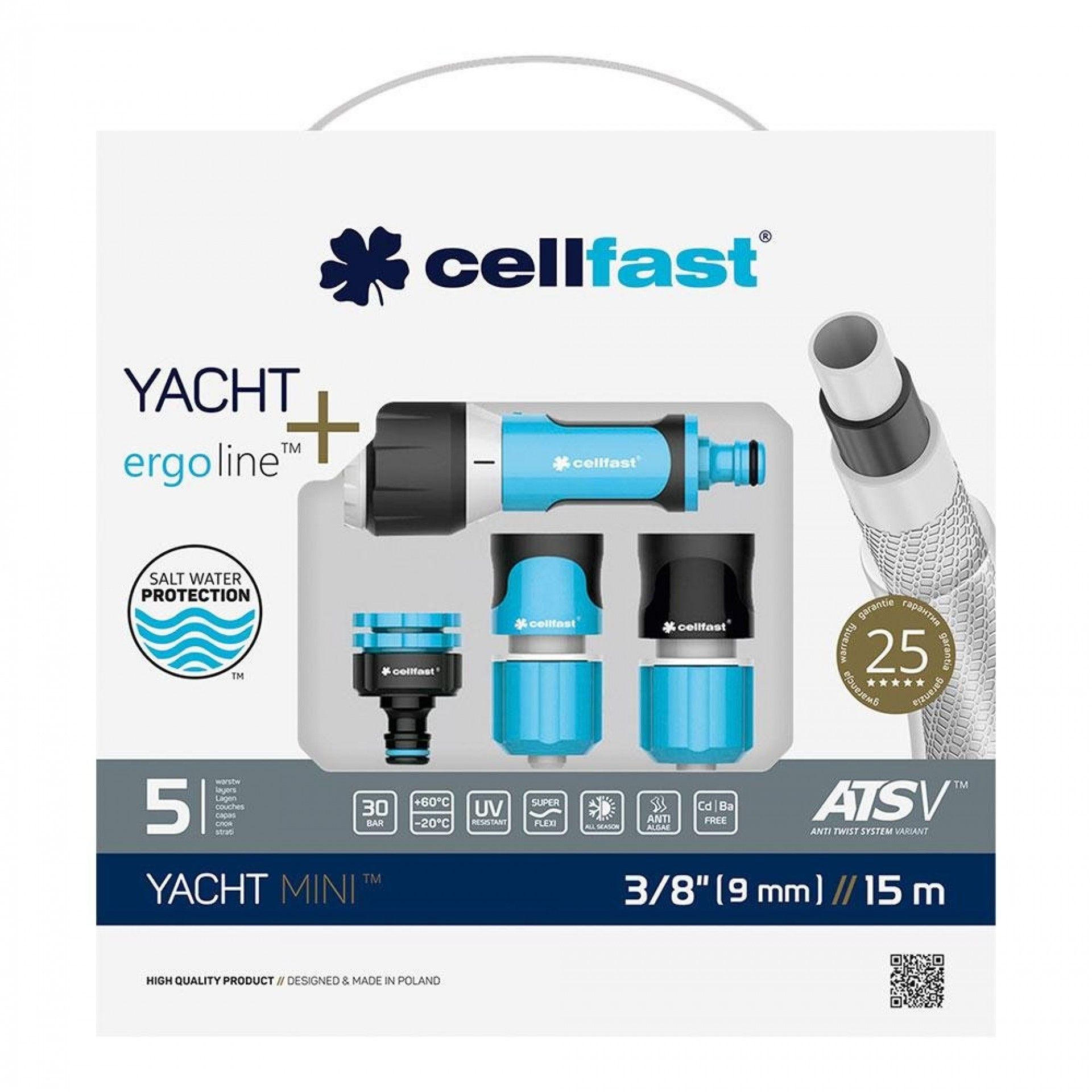 Kit de mangueira para rega yacht mini ats 9 mm x 15 m refª 75716 CELLFAST