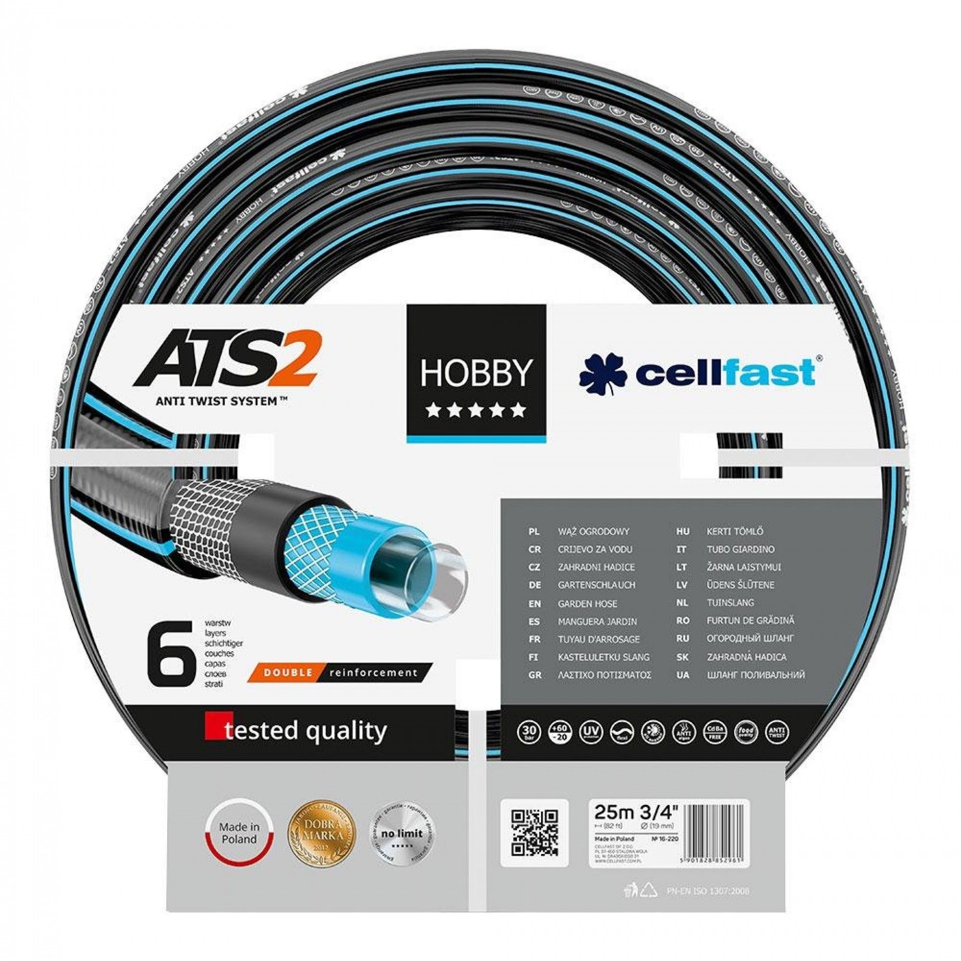 Mangueira de rega de 6 capas hobby ats2 de 19mmx25m refª 75611 CELLFAST