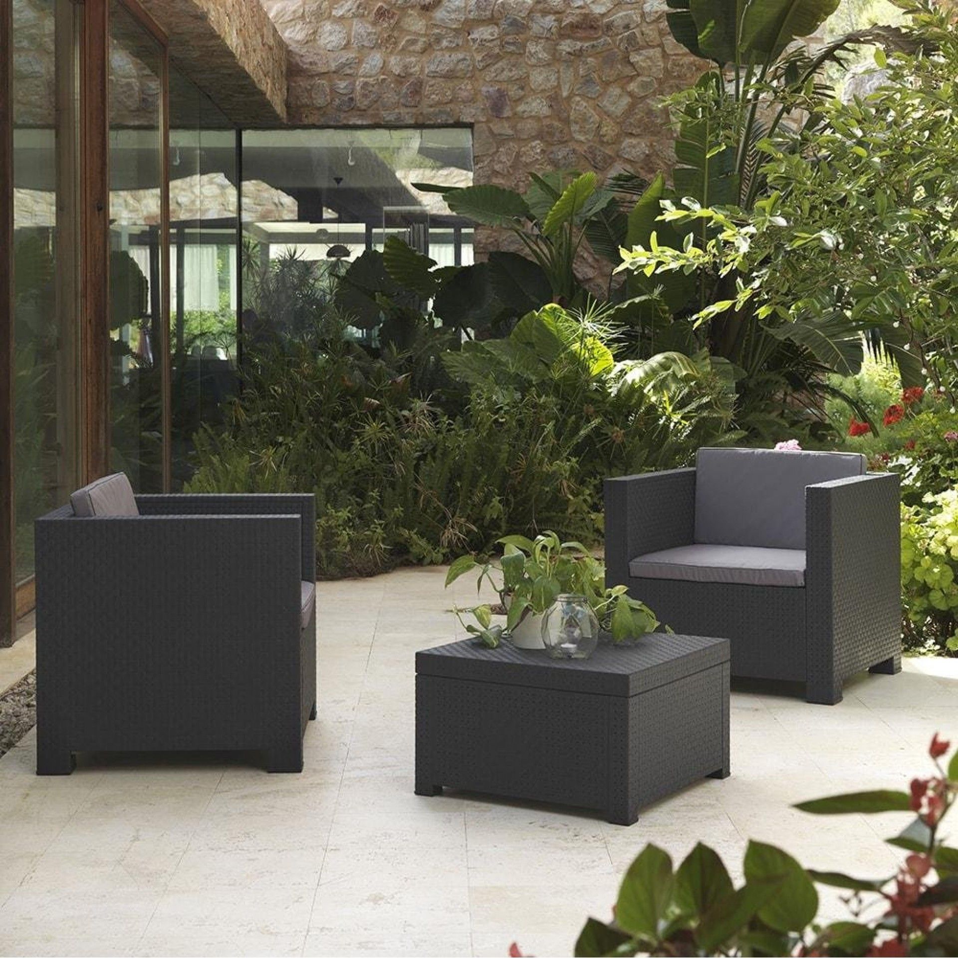 Conjunto jardim/terraço de 2 cadeirões+1 mesa. diva tete grafit refª 75380 SP BERNER