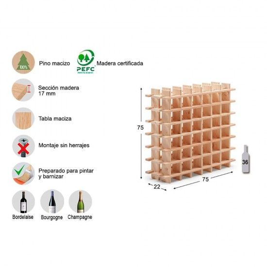 Garrafeira evolutivo rioja para 36 garrafas pinho maciço 75x22x75cm refª 75264 ASTIGARRAGA Garrafeira evolutivo rioja para 36 garrafas pinho maciço 75x22x75cm refª 75264 ASTIGARRAGA