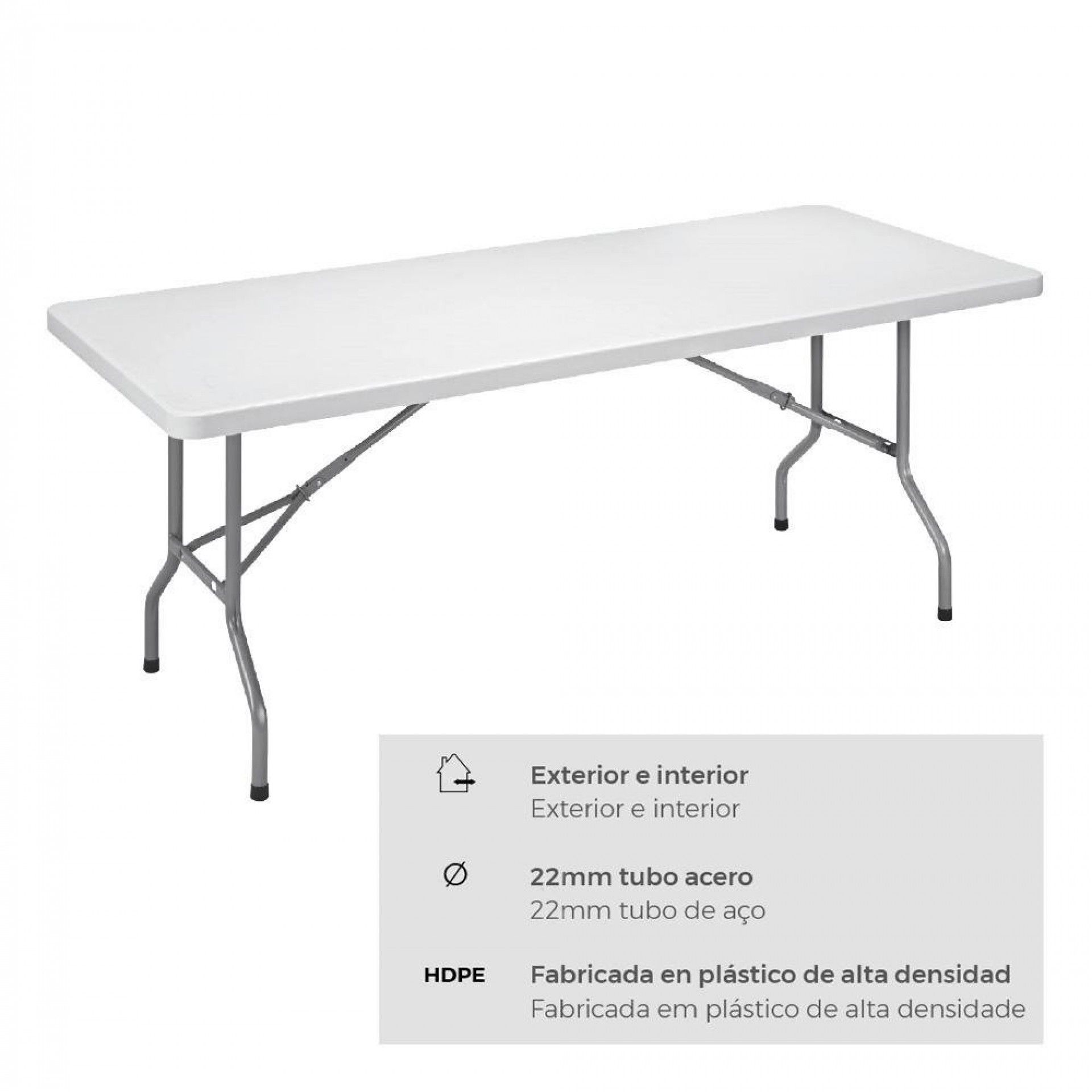 Mesa drobável 180x74x74cm tubo ø22x1.0mm refª 75130 EDM