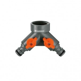 Distribuidor duplo para torneiras 21mm (1/2") 26,5mm (3/4") 33,3mm (1") (blster) ref 74340 GARDENA