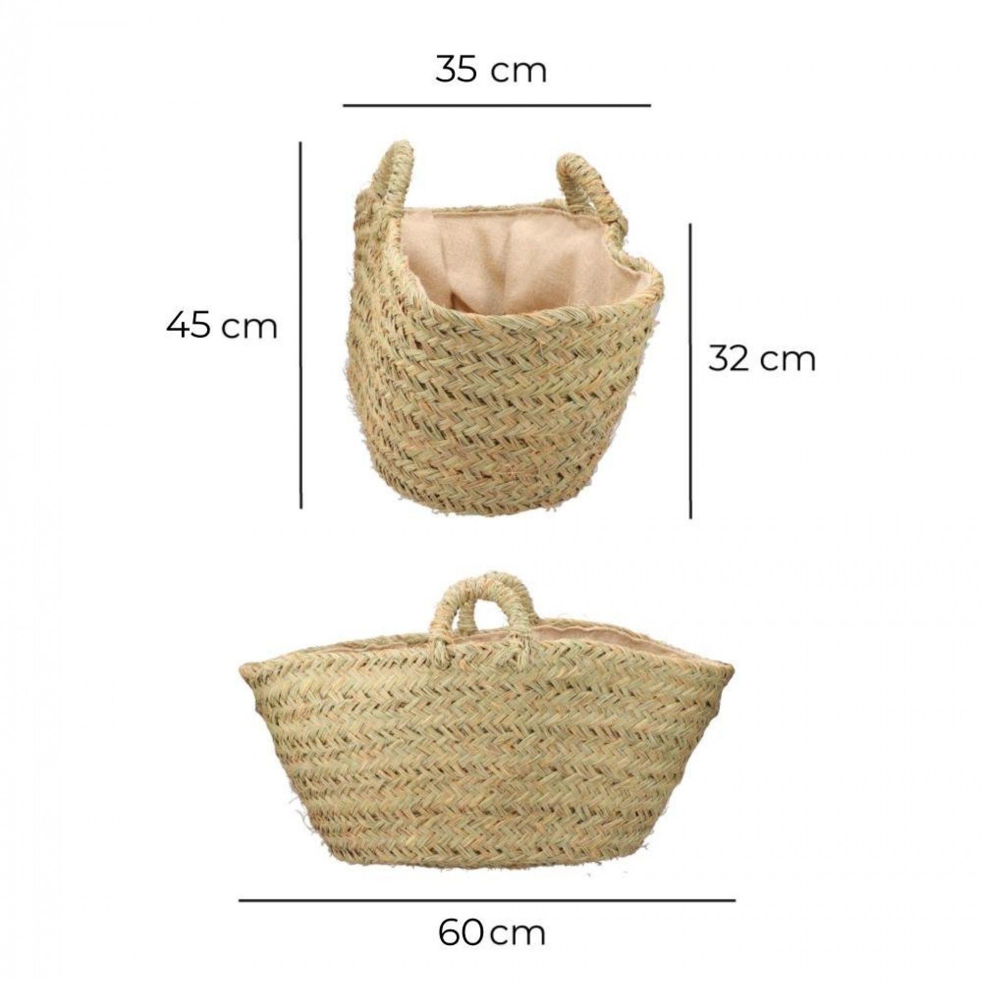 Cesto de esparto com forro para lenha 60x35x45cm oval refª 74238 BASICS