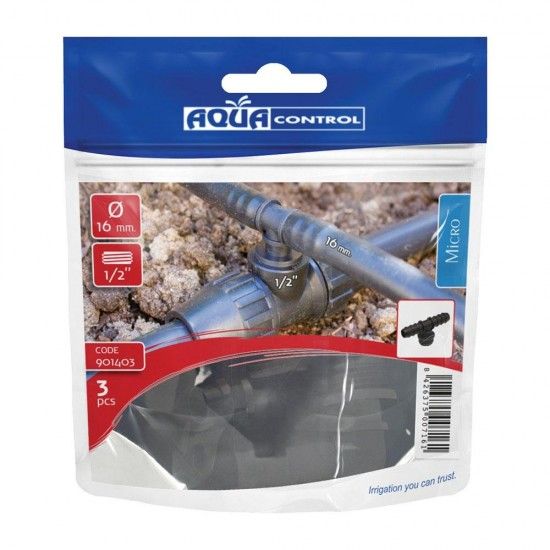 "t" mista tubos 16-16mm a rosca 1/2" em saco zip 3 unidades 901403 ref 74046 AQUA CONTROL