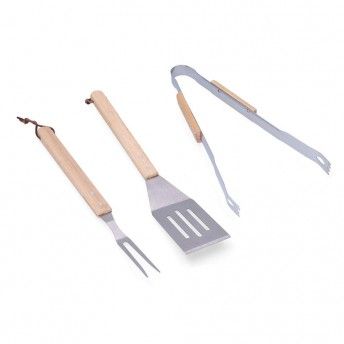 Set de 3 utenslios para churrasqueira. madeira/ao inoxidvel. ref 73854 EDM
