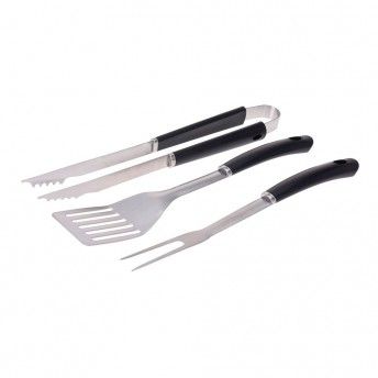 Set de 3 utenslios para churrasqueira. pvc/ao inoxidvel cor preto edm ref 73848 VAGGAN