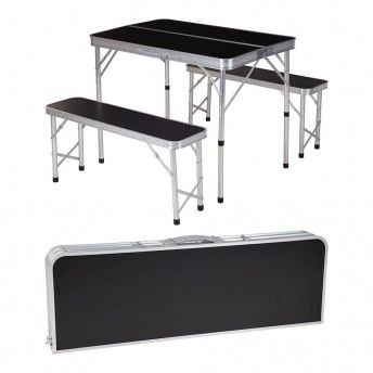Conjunto de campismo. mesa com 2 bancos de alumnio. 90x60x70cm ref 73780 REDCLIFFS