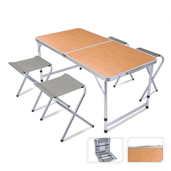 Conjunto de acampamento. mesa com 4 cadeiras dobrveis de alumnio 120x60x70cm ref 73790 REDCLIFFS