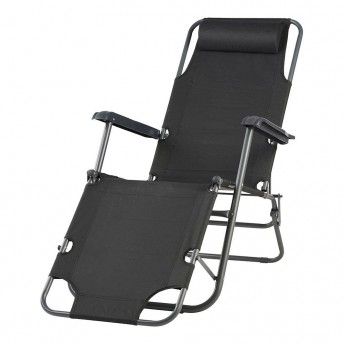 Espreguiadeira metlica 2 em 1 dobrvel 178x60x95cm cor preta ref 73695 NULL
