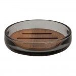 Saboneteira de vidro cinzento e acácia ba73071 refª 73240 ANDREA HOUSE Saboneteira de vidro cinzento e acácia ba73071 refª 73240 ANDREA HOUSE