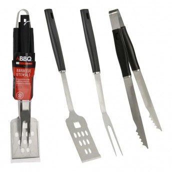 Kit utenslios para churrasco 3 peas cor preto ref 73158 BBQ COLLECTION