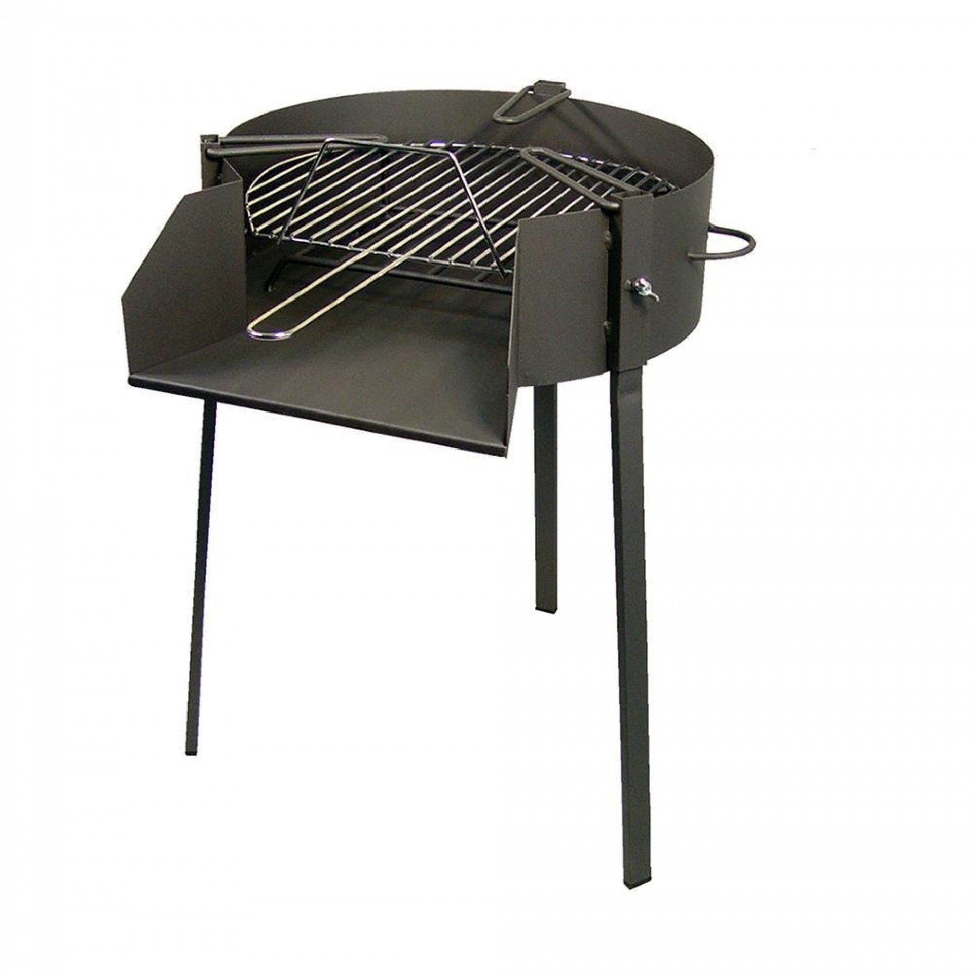 Churrasqueira redonda com suporte para frigideira