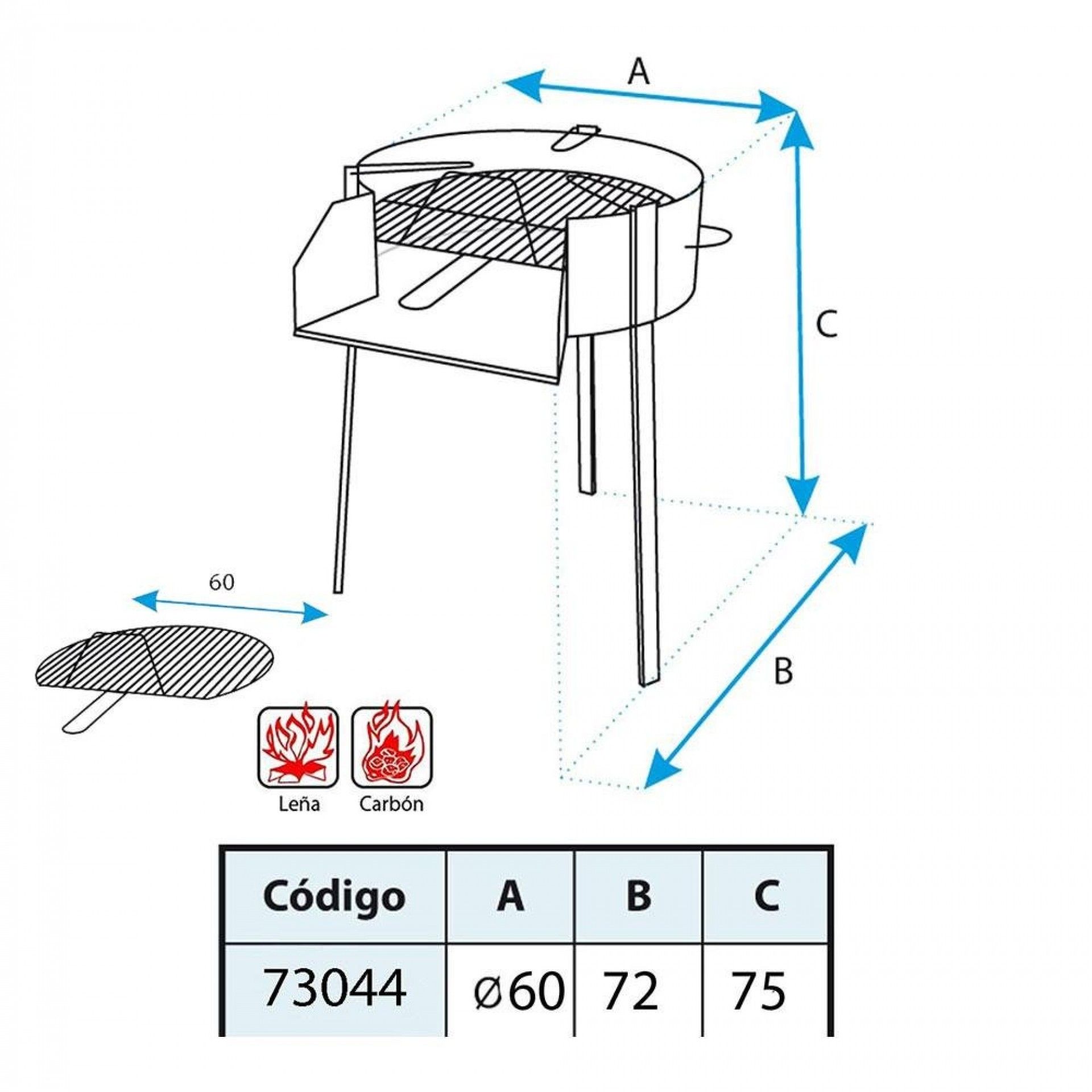 Churrasqueira redonda com suporte para frigideira paella ø60cm imex refª 73044 EL ZORRO