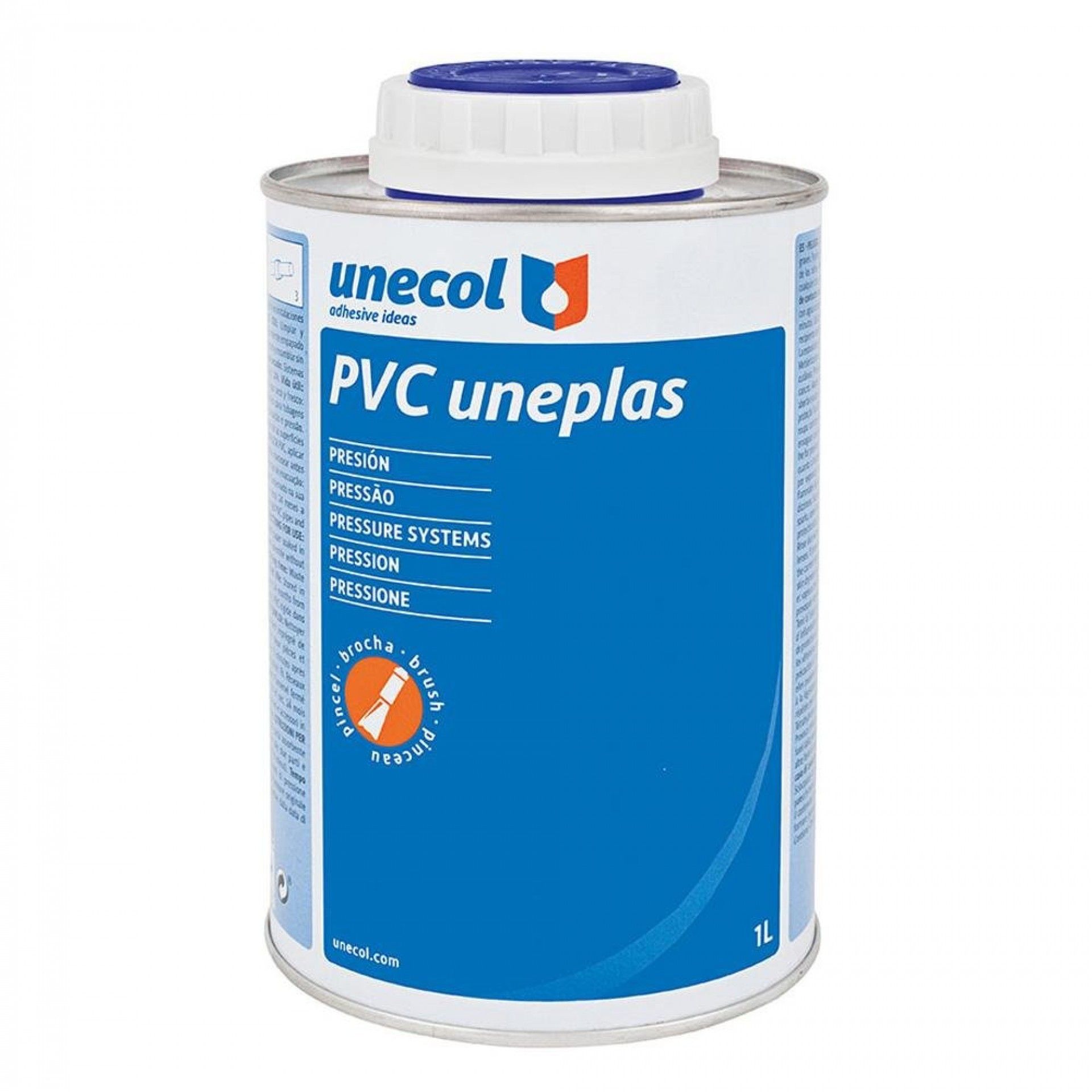 Pvc uneplas, embalagem metálica 1l com pincel a2040 refª 47690 UNECOL