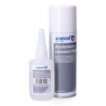 Kit acelerante + ciano m. porosos, emb. 50g + spray 200ml a7156 ref 47684 UNECOL
