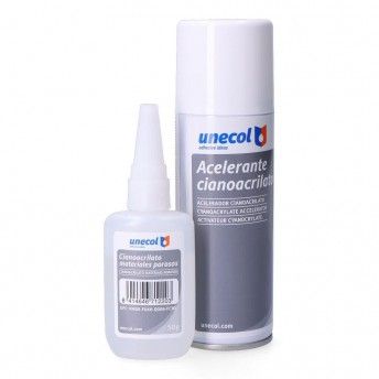 Kit acelerante + ciano m. porosos, emb. 50g + spray 200ml a7156 ref 47684 UNECOL