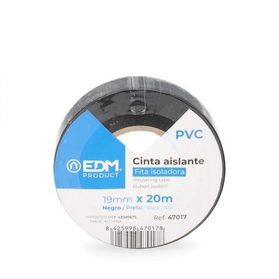 Fita isolante 20m x 19mm negra alta qualidade ref 47017 EDM