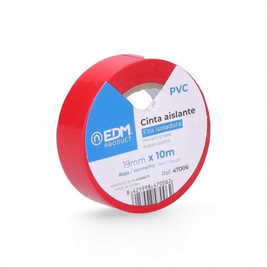 Fita isolante 10m x 19mm vermelha alta qualidade ref 47006 EDM