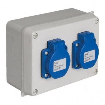Caixa estanque montada 153x100x65mm com 2 bases schuko 2p+t, 16a, 250v~, ip54. 816-5 ref 46031 SOLE
