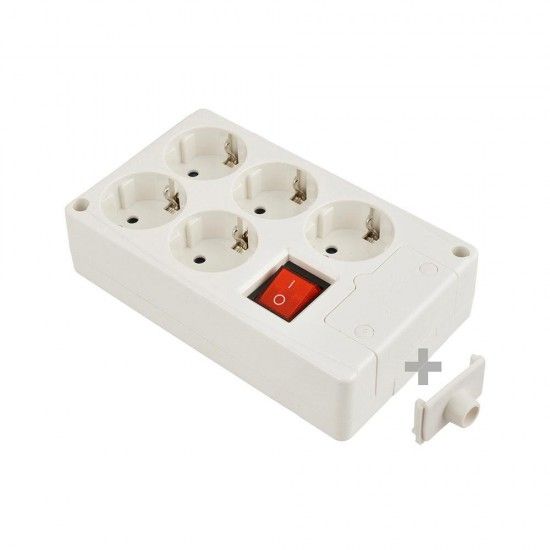 Tomada de superfície bipolar com 5 tomadas com t/tl 10/16a 250v cor branco + interruptor luminoso 81 Tomada de superfície bipolar com 5 tomadas com t/tl 10/16a 250v cor branco + interruptor luminoso 81