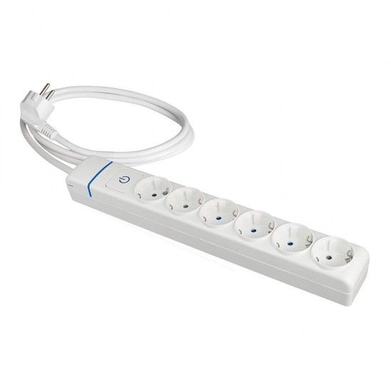 Extens�o com 6 tomadas 2p+t, 16a 250v com interruptor luminoso. 1.5m de cabo h05vv-f 3g1,5mm�. 8016p