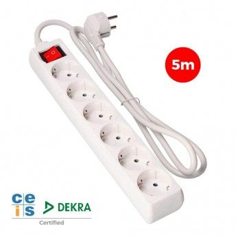 Extenso com 6 tomadas t/tl 10/16a tipo f + interruptor 5m 3x1,5mm ref 41066 EDM