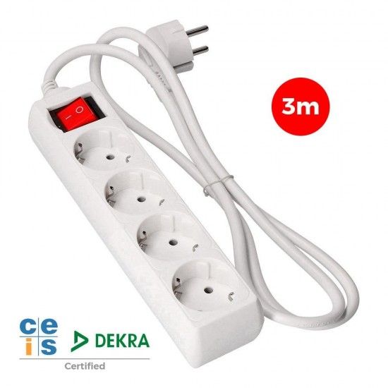 Bloco 4 tomadas t/tl 10/16a schuko + interruptor 3m 3x1,5mm ref 41044 EDM