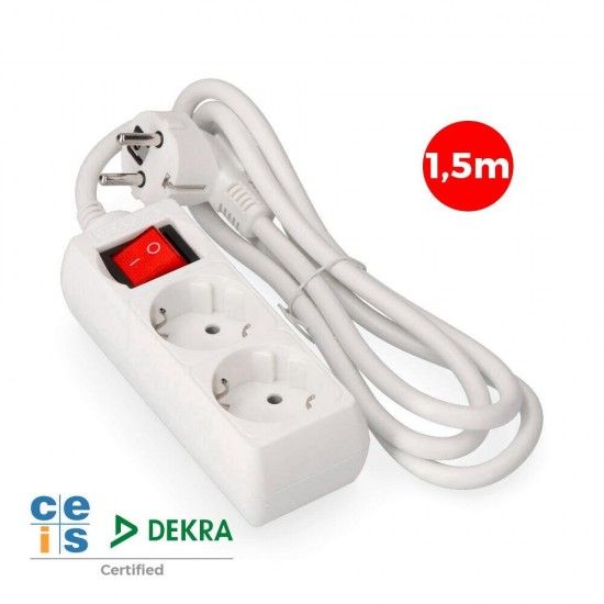 Bloco 2 tomadas t/tl 10/16a schuko + interruptor 1,5m 3x1,5mm ref 41016 EDM