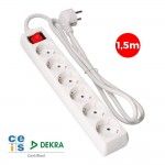 Extens�o com 6 tomadas t/tl 10/16a 2p + t tipo f + interruptor 1,5m �3x1,5mm ref� 41012 EDM