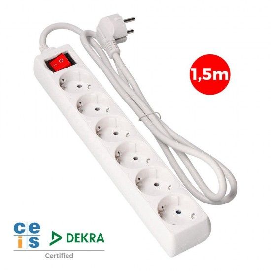 Extens�o com 6 tomadas t/tl 10/16a 2p + t tipo f + interruptor 1,5m �3x1,5mm ref� 41012 EDM