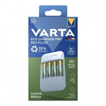 Carregador para pilhas eco charger pro + 4 pilhas 800 mah aaa 56813 ref 38204 VARTA