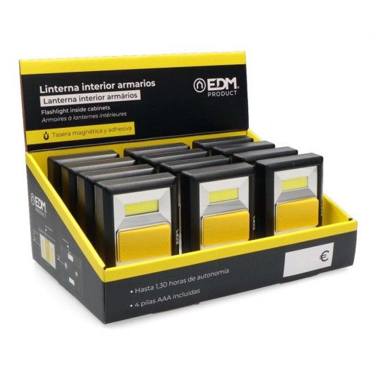 Lanterna 2 leds 200 l�menes com base magn�tica e adesiva 4xaaa (pilhas inclu�das) ref� 36440 EDM