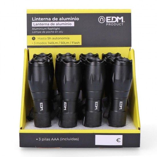 Lanterna de alumínio com zoom. 1 led cree xml-t6 3xaaa (pilhas incluídas) refª 36398 EDM Lanterna de alumínio com zoom. 1 led cree xml-t6 3xaaa (pilhas incluídas) refª 36398 EDM