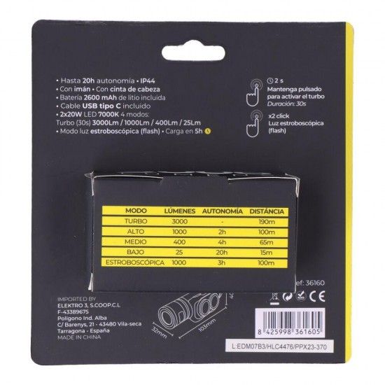 Lanterna frontal 3.000lm refª 36160 EDM Lanterna frontal 3.000lm refª 36160 EDM