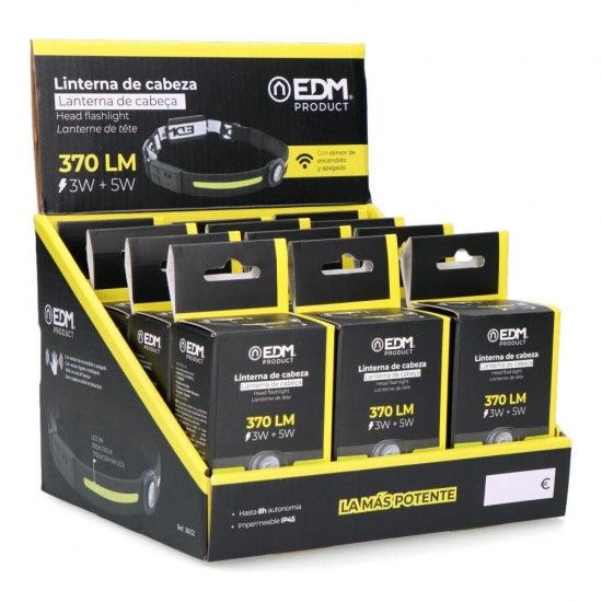 Lanterna de cabea 3w + 5w leds cob 2 leds 370lm 1200mah ref 36132 EDM